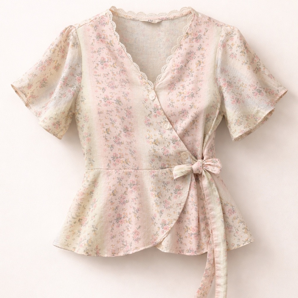 Women's beautiful linen boho short‎ sleeve top linen blend small medium